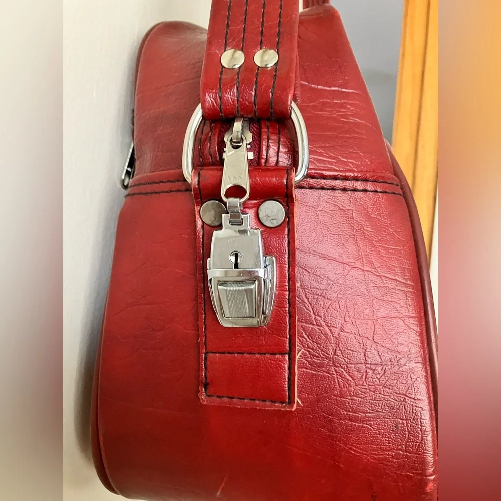 Sears Vintage Travel Bag, Burgundy Leather, YKK Zippers, 44” Adj. Strap